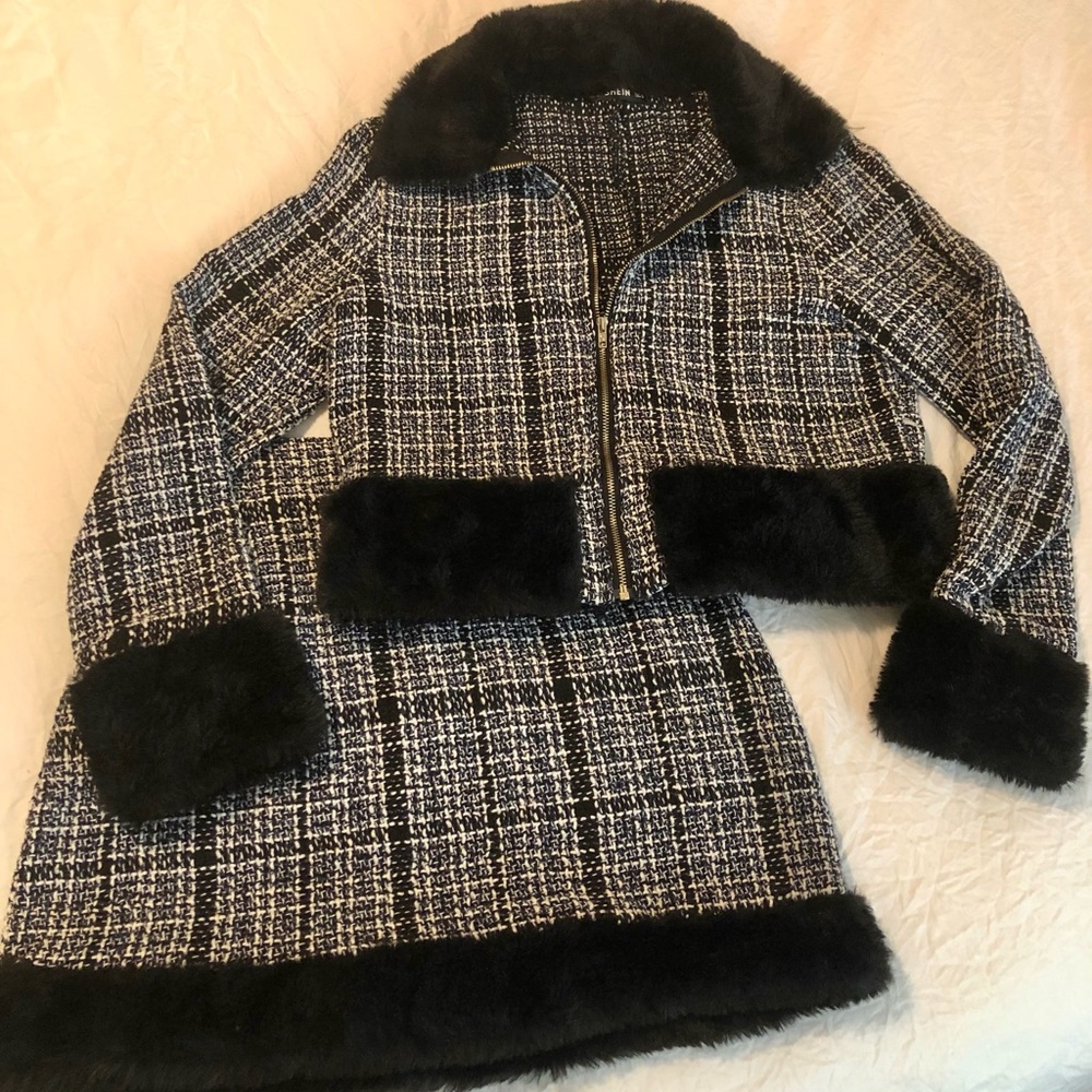 Tweed fur skirt set